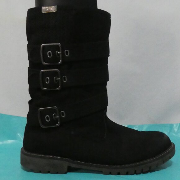 ROXY | size 9 | Stylish Black Triple Buckle Boots | Suede Texture | Zip-Up Sides - Picture 3 of 16
